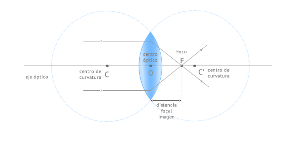 Elementos geométricos de una lente convergente
