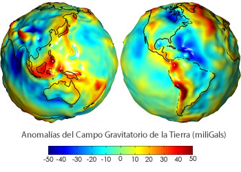 Gráfica que muestra las alteraciones de la gravedad en la superficie terrestre