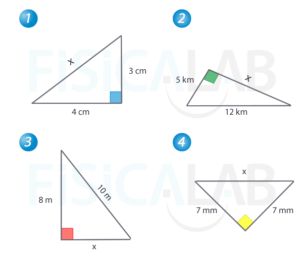 Triángulos para aplicar teorema de Pitágoras